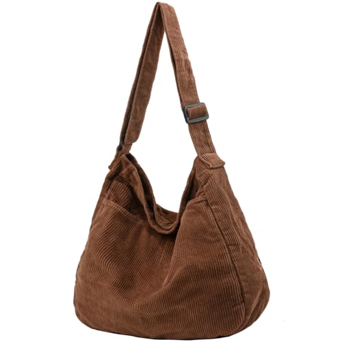 DAINAOTM Canvas Tote Bag Casual Hobo Crossbody Shoulder Bag for Women and Men Large Purse Messenger Bag Travel Work, 2-brown, Large