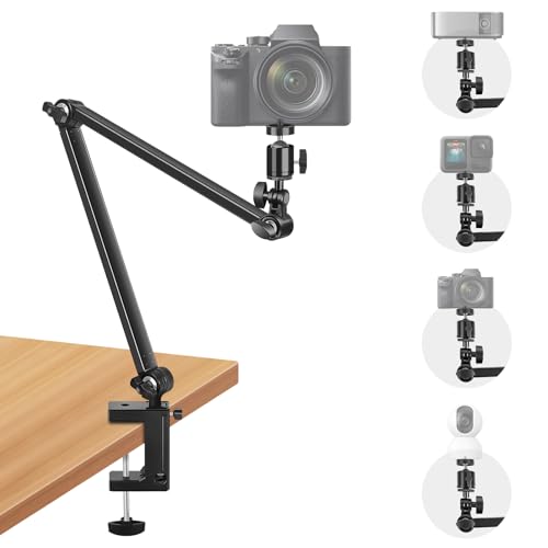 Webcam Ständer Halterung 70 cm Arm mit Klemme Schreibtisch Kamera Halterung mit 1/4 Schrauben Überkopf Tischkamera Telefonhalterung für DSLR Gopro Hero Action Kamera Videoleuchte Logitech Webcam