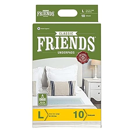 Friends Classic Underpads, Large 60 X 90 cm, Super Absorbent Polymer & Soft Surface, 10s Pack
