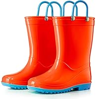 Puddle Play PVC Waterproof Rainboots - Orange and Light Blue - Easy-on Size 8 Toddler