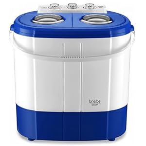 briebe Camp Mini-wasmachine, draagbaar, met centrifuge, camping, capaciteit 3 kg, ideaal voor reizen, caravan, camper, 2 vakken, bovenlader, geen installatie