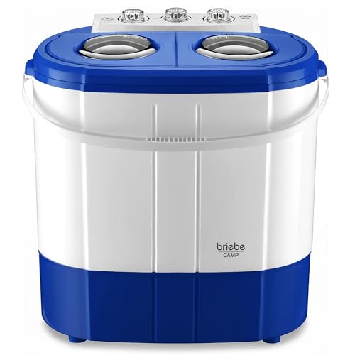 briebe Camp Mini Machine à Laver Portable avec Essorage, Camping, Capacité 3 kg, Idéal pour Voyages, Caravanes, Camping-Cars, Petite Laveuse 2 Compartiments, Faible Consommation d&rsquo;Eau et d&rsquo;Énergie