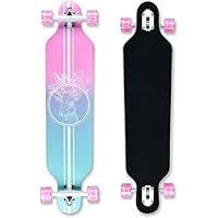 Longboard Skateboard für Jungen Mädchen Anfänger Erwachsener Teenager,Cruiser komplettes Board 8-lagiger Ahorn Longboard Bürste Street Dance Board mit T-Tool (PINK-Deer)