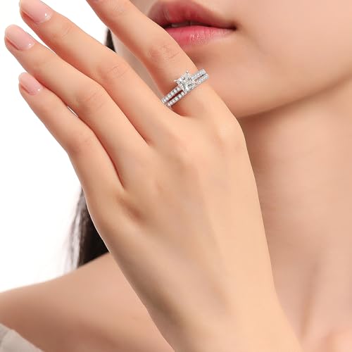 1.2CT Moissanite Engagement Ring Set D Color VVS1 Princess Cut S925 Sterling Silver Plated With 18K White Gold Bridal Sets for Women Moissanite Rings for Women Wedding Sets(74