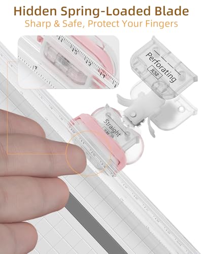 Firbon 3-in-1 Paper Cutter, 9" Compact A5 Paper Trimmer with Straight Cut, Scoring & Perforating Blades for Cardstock, Scrapbooking, Crafting, Labels & Home Office (Pink)