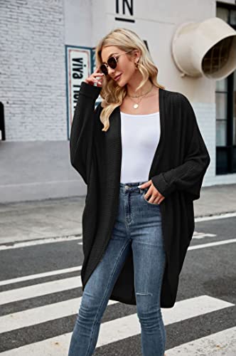 ZoeAce Womens Open Front Knit Cardigan Long Batwing Sleeve Oversized Sweater Chunky Waffle Cable Boho Pockets Coat4