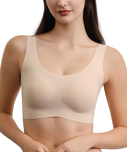 Seamless Bras for Women Full Coverage Wireless Bralette Widen Straps & Side, Comfortable Breathable Smooth Pull On Bras