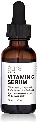 Aura Skin Vitamin C Serum, 20% Vitamin C, Hyaluronic Acid, Ferulic Acid, Vitamin E to Reduce Wrinkles and Boost Collagen, Anti-Aging