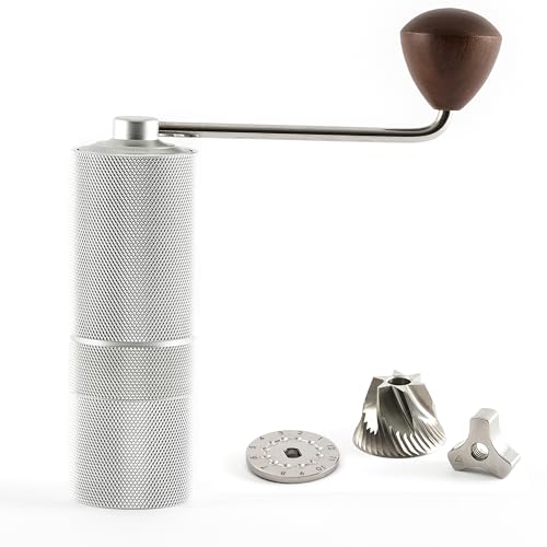 Hanseküche Macinacaffè manuale con macinacaffè in acciaio inox di precisione e manico in legno, macina conica per espresso, macinino espresso, acciaio inox (argento opaco)