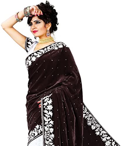 Image of Women's Velvet and Brasso Half-Half Saree with Blouse Piece