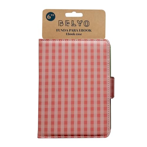 WONDEE Belyo Custodia eBook 6" pollici con un Trendy Design Gingham - Regolabile, con Portatarga e Portadocumenti, Cover Compatibile Kindle 11 generazione 2024, Paperwhite, Kobo e ogni Ereader da 6"