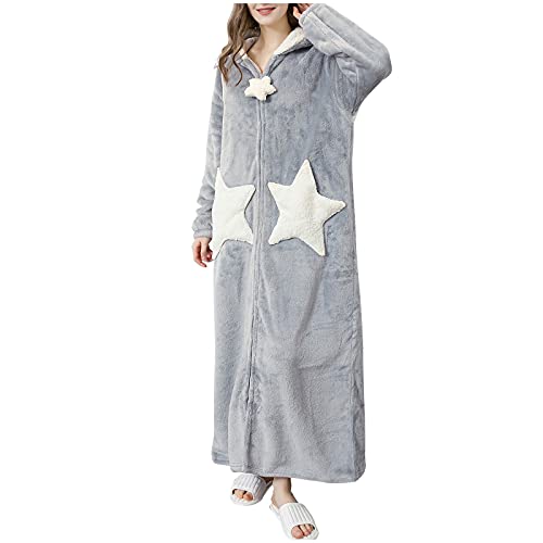 Albornoz para mujer con cremallera y capucha, albornoz para parejas, bata larga, suave, con bolsillos, albornoz con capucha, unisex, para mujeres, hombres, adolescentes y adultos, gris, XL
