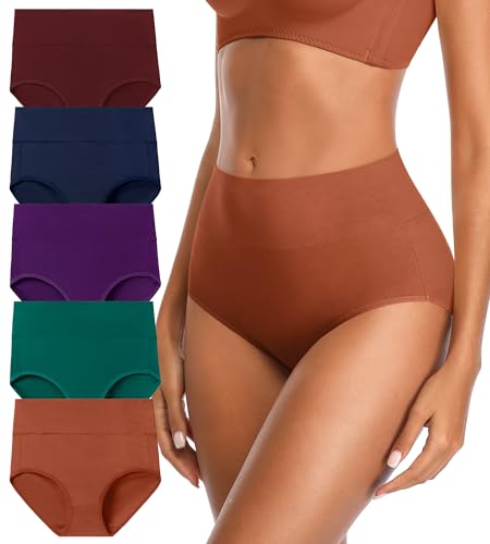 Womens High Waisted Cotton Underwear Breathable Briefs Panties 5 Pack