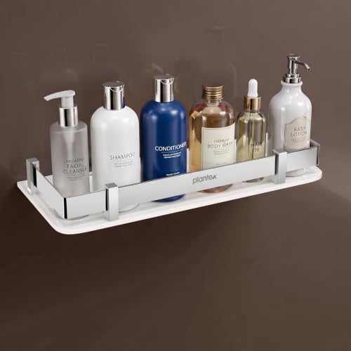 Image of Plantex Acrylic Multipurpose Bathroom Shelf /Rack for Living Room /Wall Mount Storage Shelf - Bathroom Accessories Items (White, 12x6 inches)
