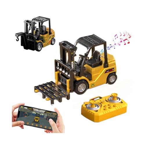 1/64 Full Proportional RC Forklift Toy,Mini Remote Control Forklift Truck with Flatbed Tow Truck,2 in 1 Transformable Lift Fork & Hook with Lights & Sounds,Mini RC TruckToy Gift for Boys,Girls