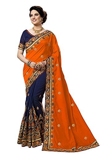 Nivah Fashion Sari brodé en soie (K831), Orange, taille unique Cover