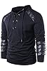 helymore Men Gothic Hoodie Steampunk Drawcord Lace up Pullover Hooded Medieval Knight Long Sleeve Sweatshirt Renaissance Costume Blouse Tops, XL Black #2