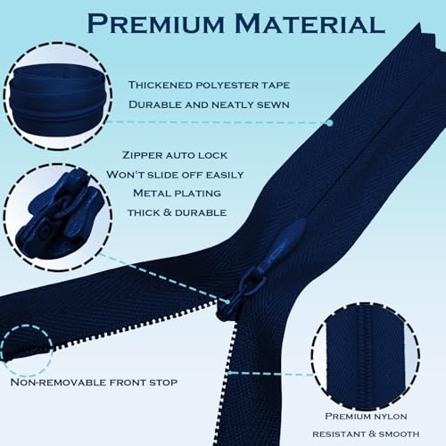 Image of ANPURZII 2PCS #3 10 Inch Deep Navy Blue Invisible Zippers for Sewing Skirts, Nylon Coil Bulk Zippers for Pocket, Pillow(Deep Navy Blue 10 inch 2PCS)