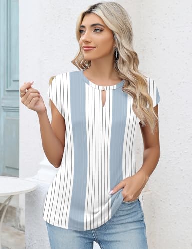 Kistore Women's Summer Casual V Neck Tank Tops Cap Sleeve Loose Fit Blouses Tunic Shirts2