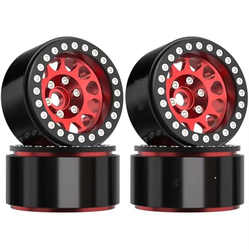 RC�^�C���J�[ For Axial For SCX10 UTB10 For TRX4 For TRX6 For Redcat Gen7 Gen8 1/10 RC 1.9 �r�[�h���b�N�z�C�[�� �I�t�Z�b�g10.5mm �A���~�����n�u �N���[���[�p(Red)