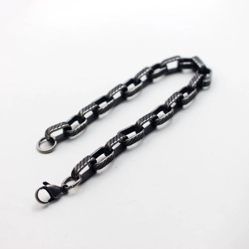Retro Inspired Textured Link Bracelet Unique Grooved Design with Secure Lobster Claw Clasp,210mm(8.27 inch)