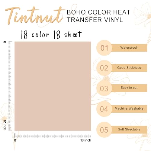 Boho Color Heat Transfer Vinyl - 18 Sheets for T-shirts
