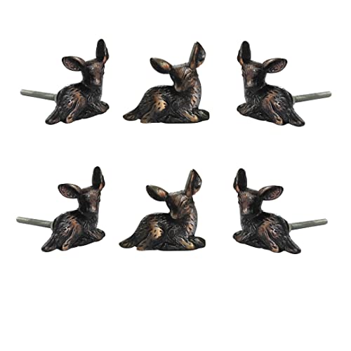 Perilla Home Set of 6 Knobs - Vintage Decorative Deer Shape Handel - Antique Copper Knobs for Room, Kitchen, Cabinet, Hardware, Cupboard, Door Knobs, Dresser, Wardrobe and Drawer Pulls