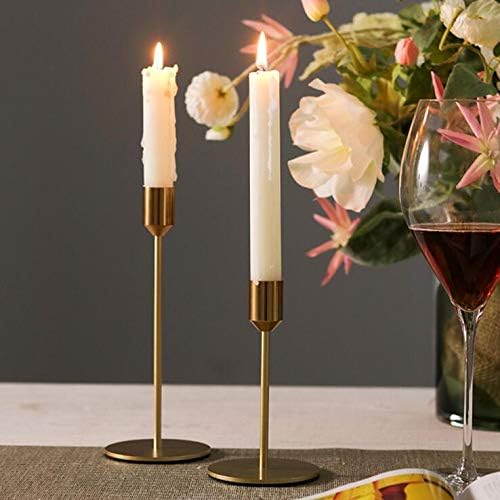 Modern Metal Gold Candlestick Holders for Wedding Decoration Skinny Tapered Candle Holder for Home Decor Bar Party (S+L)