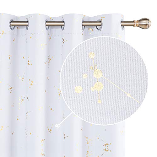 Deconovo Lot de 2 Rideau Occultant à Oeillets Rideaux Motif Rideau Thermique Isolant Rideaux Doré Rideaux Motif pour Chambre 117x183cm Blanc Pâle Gris