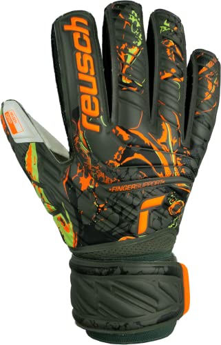 Reusch Attrakt Grip Finger Support Goalkeeper Gloves, Desert Green/Shocking Orange, Size 7