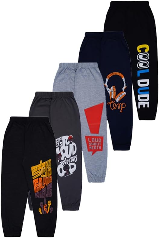 T2FBoy's Cotton Regular Fit Printed Track Pants (Pack fo 5)
