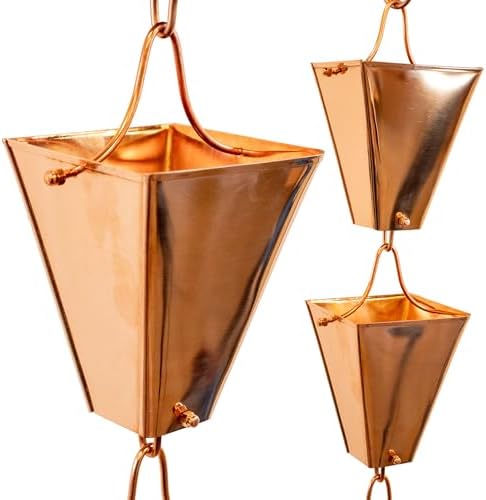 Nutshell Stores Large Tapered Square Cups Rain Chain - Copper Plated - 8 Feet