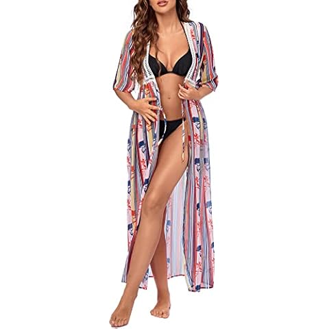 Glampunch Women's Bikini Cover Ups Sexy Open Kimono Cardigan Swimsuit Chiffon Flowy Beachwear, Flower 325, XL Cover