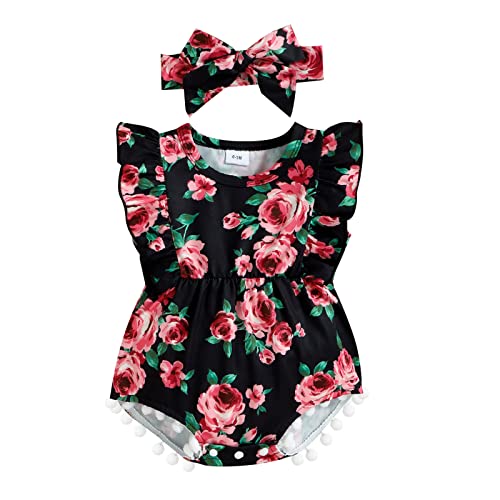 Image of Hascloth Newborn Baby Girl Romper Infant Tassel Bodysuit Floral Dress Shorts Jumpsuit Ruffle Sleeveless Clothes Outfit