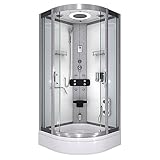 Handbrause mit Halterung, integrierter Klappsitz (bis 110kg),2x Glasregal mit Ablage für Shampoo o.ä.