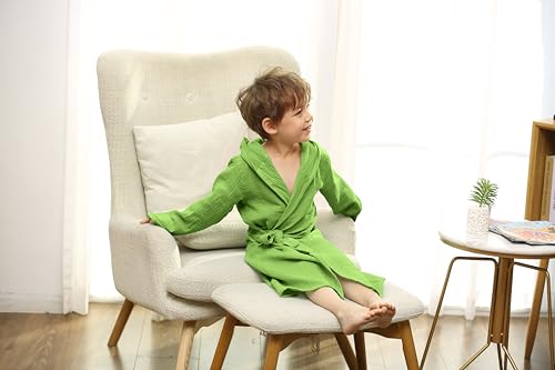 Image of TADO MUSLIN Organic Cotton Toddler Bathrobe, Soft and Breathable Baby Robe for Kid, Boy& Girl Hooded Robe Muslin