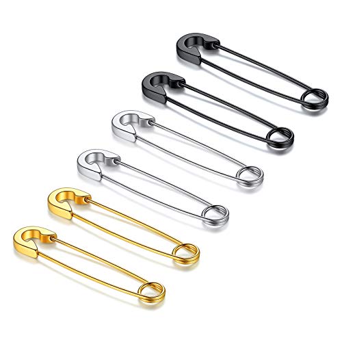 FOCALOOK 3 Pairs Safety Pin Earrings,316L Stainless Steel Minimalist Stylish Cartilage Earrings Stud for Women Teens(Black Gold Silver Color) FOCALOOK 3 Pairs Safety Pin Earrings,316L Stainless Steel Minimalist Stylish Cartilage Earrings Stud for Women Teens(Black Gold Silver Color)