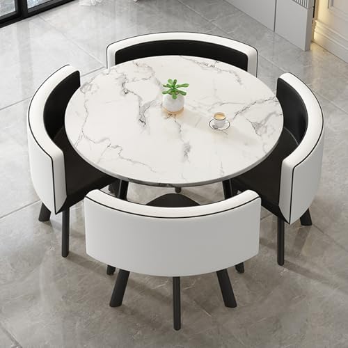 Juego de mesa de reunión redonda marrón para recepción de oficina y negociación de ventas, incluye sillas de café, ideal para espacios pequeños