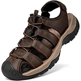 Boveshorn Mens Athletic Hiking Sandals Closed Toe Leather Water Shoes Summer Outdoor Sport Sandals for Trail Beach Walking Waterproof Coffee Brown 12