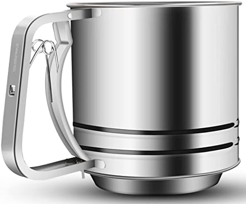 NPYPQ Flour Sifter for Baking - 5 Cup Double Layer Stainless Steel Flour Sifter with Hand Press Design for Powdered Sugars Baking Flours