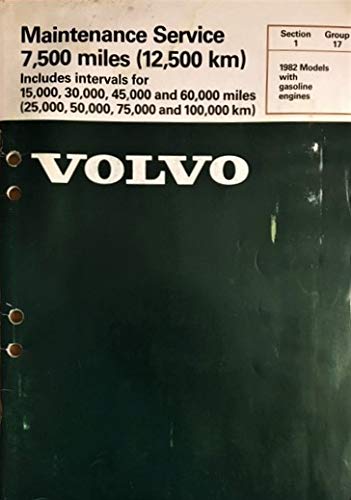 Volvo Maintenance Service, 7,500 miles (12,500 km) Includes Intervals for 15,000, 30,000, 45,000 and 60,000 miles -1982 Models with Gasoline Engines