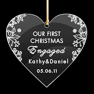 Personalised Christmas Tree Decorations First Christmas Engaged Personalised Christmas Bauble Acrylic Our First Christmas Engaged Couples Custom Xmas Tree Decoration Gifts(Heart)
