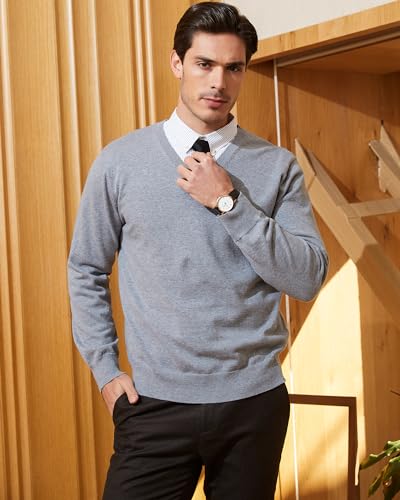 Kallspin Men'S V Neck Sweater Pullover Pure Cotton Regular Fit Long Sleeve Knitting Sweaters thumb #4
