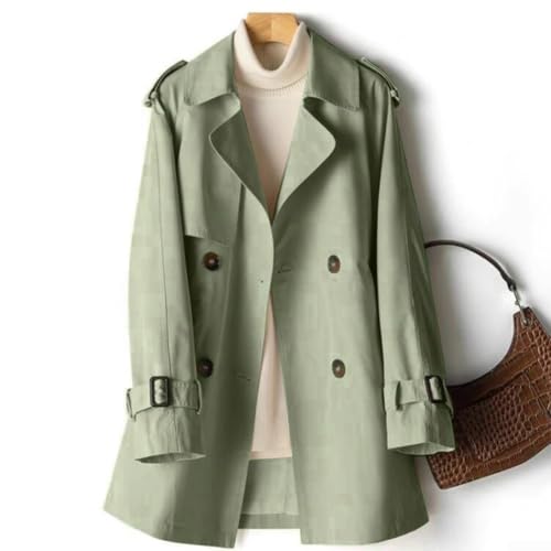 Veste coupe-vent de longueur moyenne pour femme, col à revers, manches longues, design coréen, trench-coat d'automne (M, vert clair)