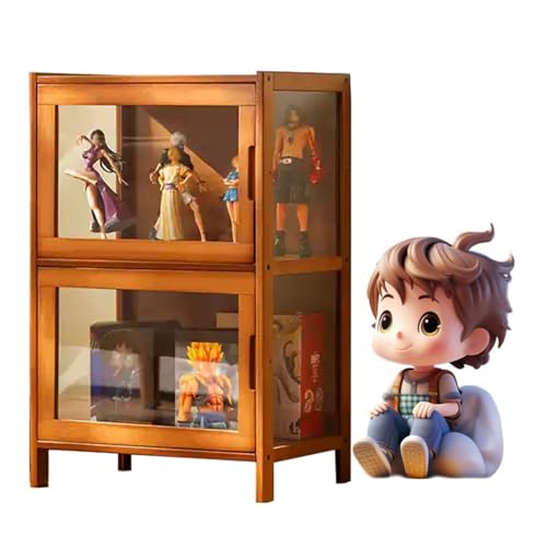 透明 フィギュアケース コレクションケース フィギュアディスプ コレクターアイテム おみやげ ギフト トロフィー キャラクターモデル 車のモデル 大きい 竹枠 コレクションキャビネット ブラウン-43×32×68cm(2段)