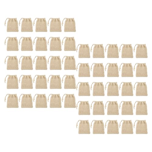 Creacom 50PCS Soap Saver Bags, Reusable Cotton Linen Mesh Drawstring Exfoliatg Soap Pouch with Quick Dry Design, for Bathroom Sh