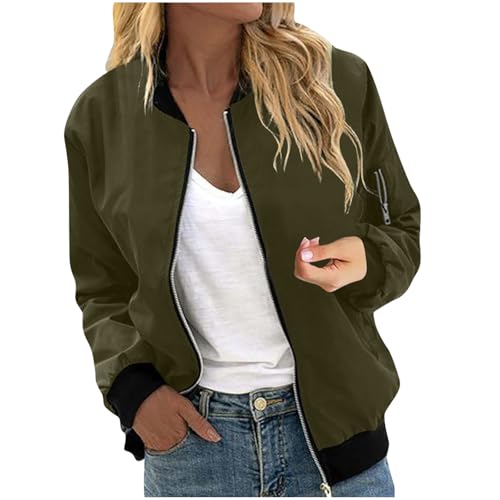 Bomber Jacket Women Lightweight Waterproof Coats Casual Zip Up Windbreaker With Pockets