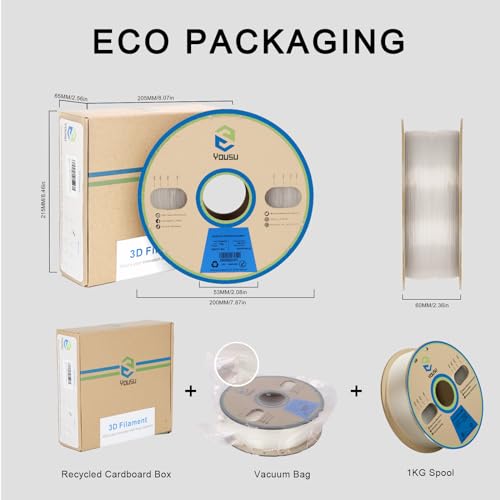 Image of YOUSU TPU Filament 1.75mm, 95A Shore Hardness TPU 3D Printer Filament, Soft Elastic & Durable, No Stringing, High Strength for Phone Case, Wearables & Functional Parts, Transparent,1kg Spool
