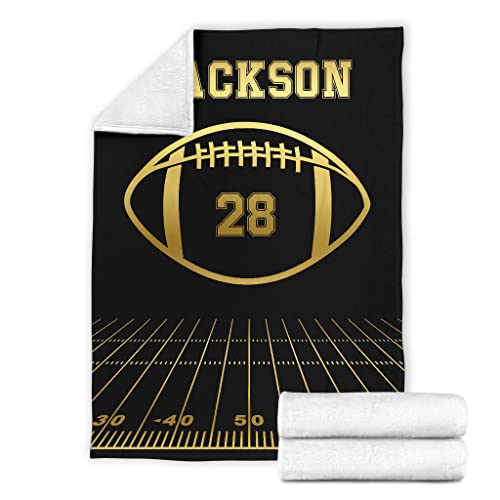 Ohaprints Custom Football Gold Line Yard Personalized Name Number Soft Sherpa Throw Blankets Cozy Fuzzy Fleece Throws For Tv Sofa Couch Comfy Fluffy Blanket 30X40 50X60 60X80 #TOP6