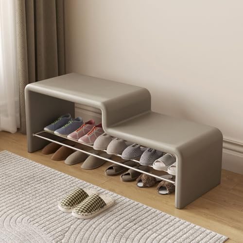 Banco de zapatos con asiento acolchado y almacenamiento de 2 niveles, taburete de entrada de piel sintética para cambiar zapatos en el pasillo